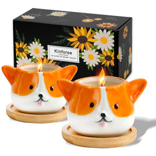 Kinforse kerzen Set - 2 Duftkerzen als Geschenkidee für Frauen | Geburtstagsgeschenk mit Aromatherapie-Wirkung für Entspannung & Wohlfühlmomente (Corgi Dog)