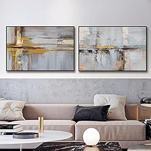 Abstract landschap goud olieverfschilderij replica canvas moderne muurkunst geometrie canvas schilderij voor…