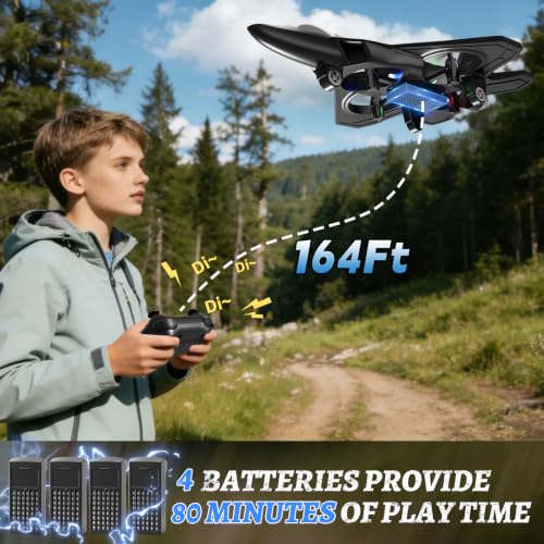 Image of 4DRC V32 Foam RC Plane Drone with 4 Batteries, 80 Mins Long Flight RC Airplane Helicopter Fighter Jet for Kids Adults 8-16, 360 Flip Stunt Altitude Hold RC Airplane Helicopter Toy Gift for Beginners