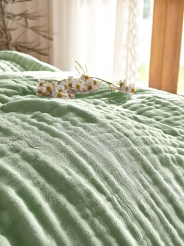 Image of SANACYNA Muslin Blankets for Adults 6-Layer Gauze 100% Cotton Green Bed Blanket Lightweight Soft and Breathable Blanket for Sofa Couch Bed Coverlet Keep Warm (Mint Green, Queen 90 inch X 90 inch)
