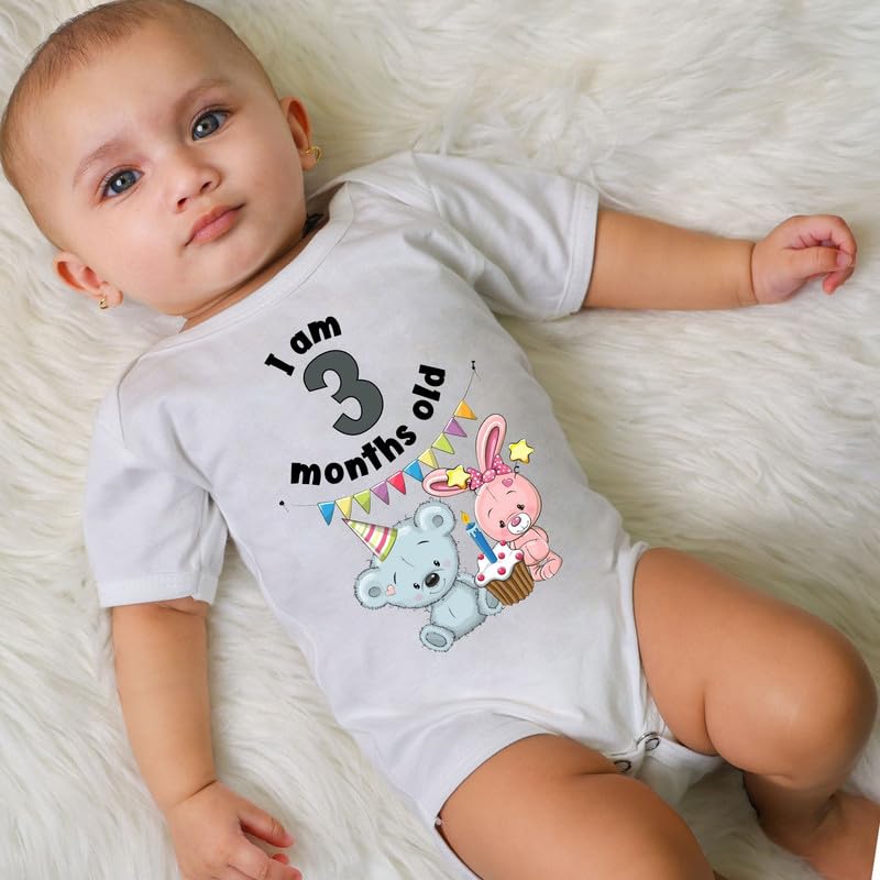 Image of KNITROOT Monthly Birthday Special Unisex Baby Romper Half Sleeve White Color