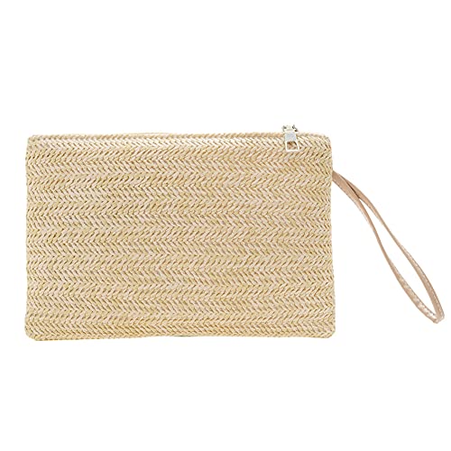 Bolsa feminina de palha clutch de tecido boêmio bolsa de pulso para praia verão bolsa de mão com zíper carteiras para mulheres