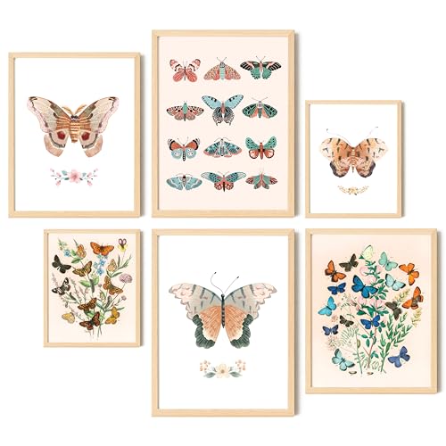 Image of EXCOOL CLUB Colorful Butterfly Wall Art - Vintage & Retro Girly Butterflies Print, Boho Baby Girl Nursery Decoration (UNFRAMED)