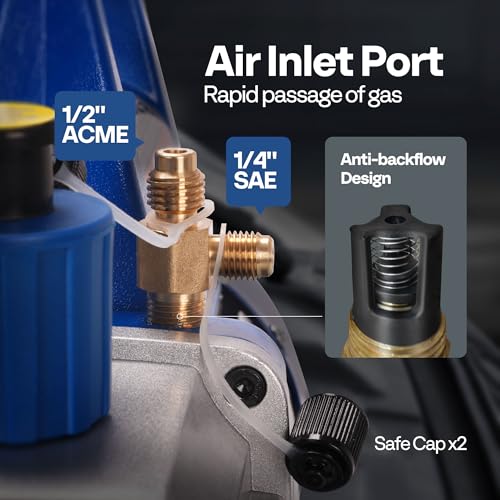 Bomba de Vacío HVAC VIVOHOME 5CFM 1/3 HP Monotapa con Juego de Manómetros 4 Vías, Detector de Fugas y Máquina Portátil de Recuperación de Refrigerante 110-120V AC miniatura 4