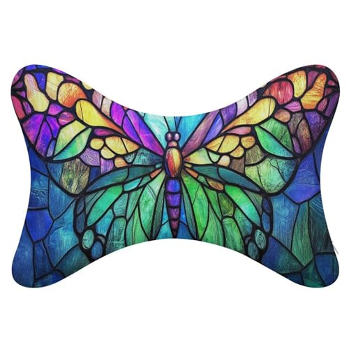 Jubonexis Juego de 2 almohadas de cuello de coche de mariposa con alas grandes, almohadas de viaje para el cuello, reposacabezas de automóvil, almohada de hueso para asiento de coche