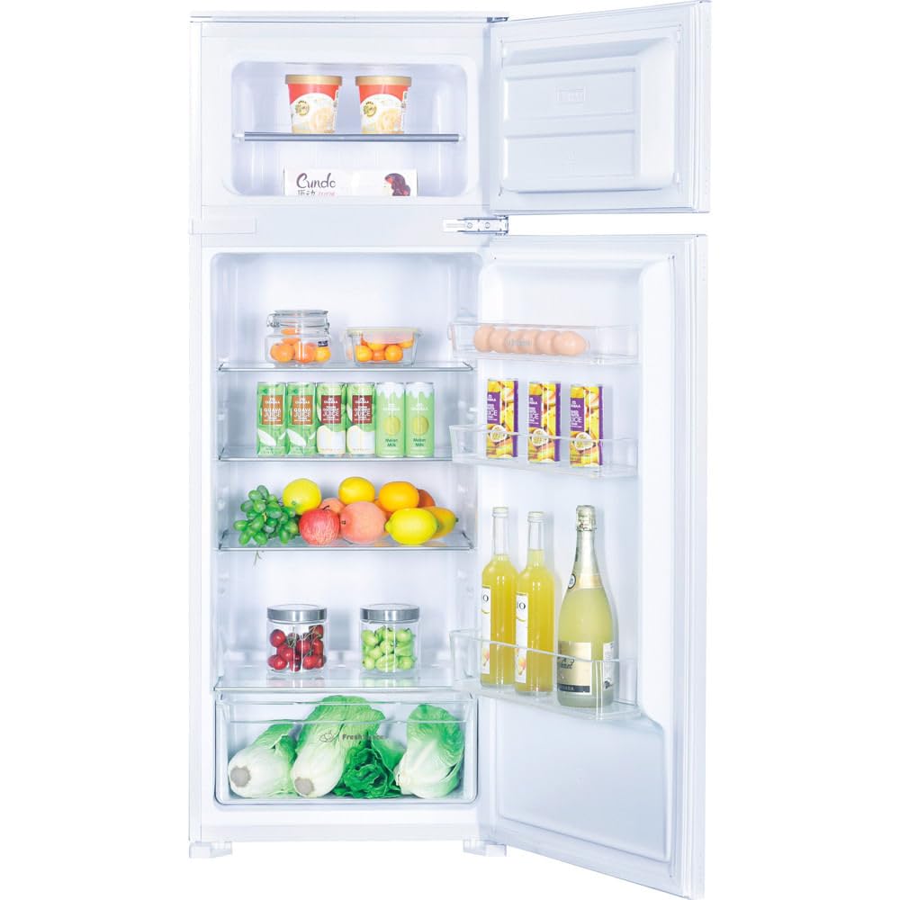 INDESIT D 2040 E - Frigorifero Combinato Doppia Porta 205L, Frigorifero da Incasso con 4 Ripiani e Cassetto, Frigo con Congelatore Integrato in Alto, Elettrodomestici Cucina Classe E, 54L x 144H x 54P