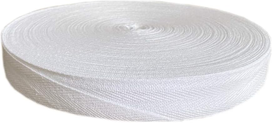 QIANF Twill Tape Ribbon 100% Cotton White 1/2 Inch Wide 50 Yard Roll Herringbone Tape(1/2 Inch-50Yard, White)
