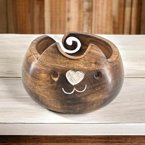 Image of Wooden Yarn Bowl for Crocheting Handmade Wool Storage Yarn Bowl with Holes Knitting Gifts for Women Crochet Accessories (Brown)