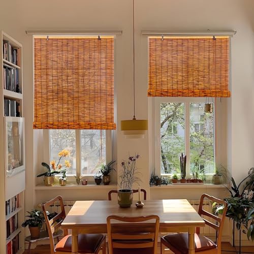 Cortinas Bambu Natural, Persianas Enrollables Exterior, Persiana de Madera 40-195cm Ancho, Estores de Caña Resistente al Viento, Pantalla Privacidad Anti-UV para Jardín Balcón Terraza Porche