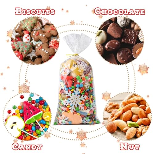 Uuams Cookie Bags, Pack of 100 Christmas Cookie Bags, Snowflake Gift Bags, Christmas, Sweets Christmas - Image 3