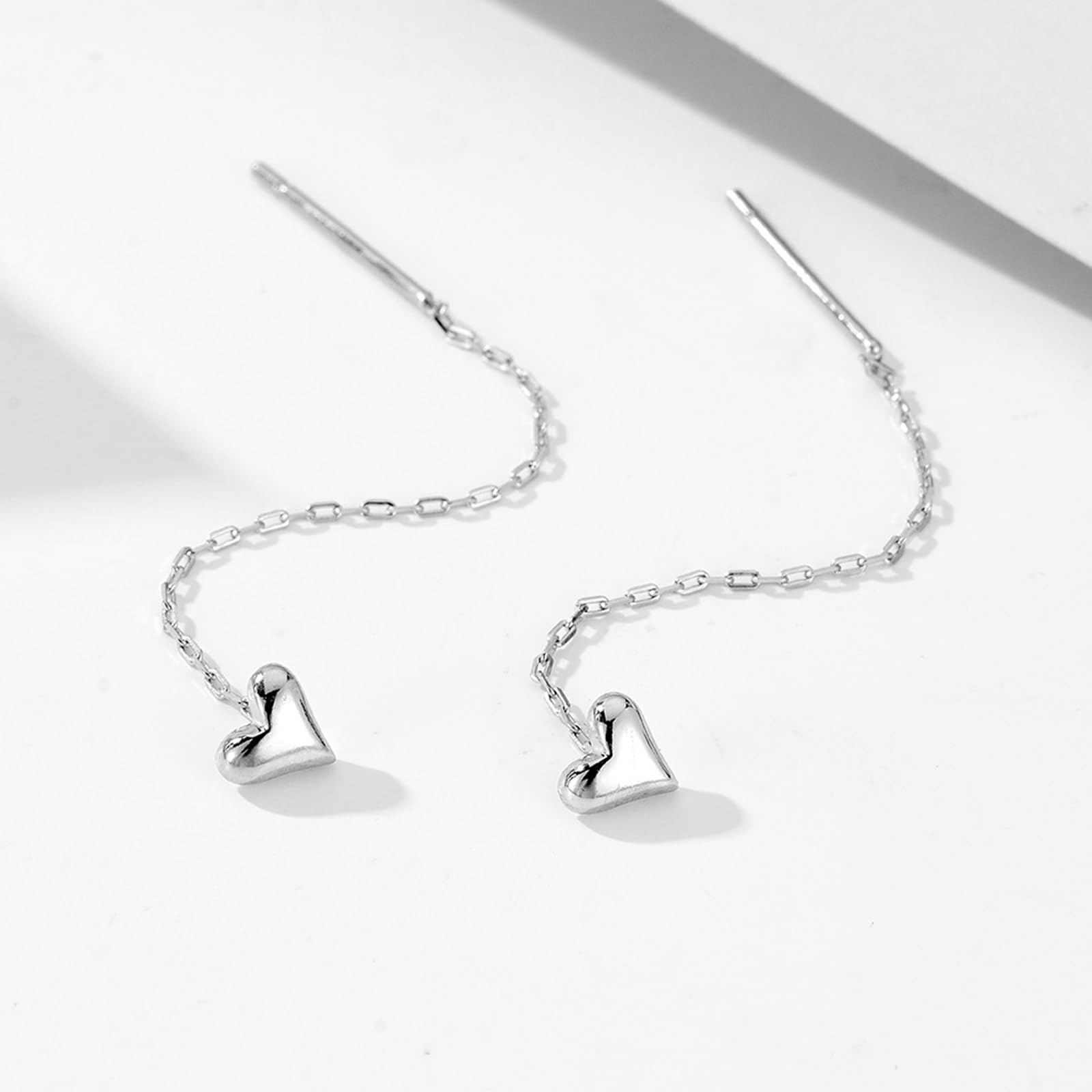 Pendientes de oro de 9/14/18 quilates para mujer, aretes de cadena larga con forma de corazón, oro real para ella