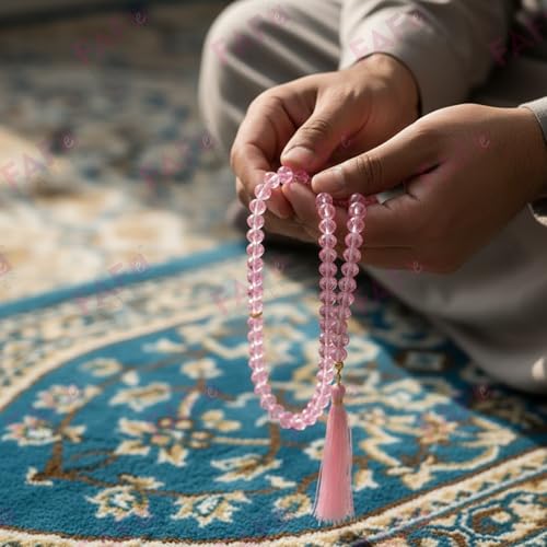 Image of FAF Crystal Tasbeeh Manual Counter - 99 Islamic Prayer Beads | Tasbih for Muslims, Dhikr /Misbahah /Zikr Beads | Crystal Tasbeeh Mala for Men & Women, Ramadan & Eid Islamic Gift (Pink)