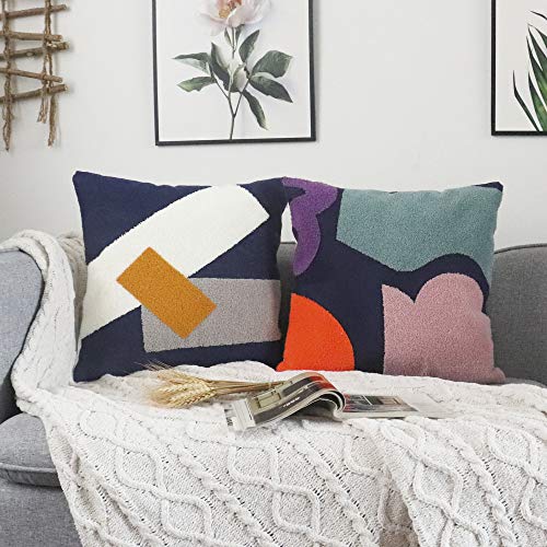 Vanncio Modern Textured Throw Pillow Cover, Embroidered Decorative Pillowcase With Mid Century Accent For Home Couch Sofa Beds Decor, 1 Piece (Blue White) #TOP4