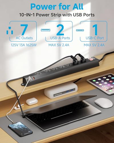 Image of Outdoor Power Strip Weatherproof IPX6,1625W /13A 6 Ft Extension Cord with Multiple Outlets,7 AC & 3 USB, Wall Mount for Camping,Poolside,Garden,Workshop