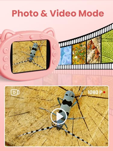 Vorth Mikroskop für Kinder Lupe, 2.4\ Größer IPS Bildschirm Digitales Tragbares Taschenmikroskop mit 1000-facher Vergrößerung, Handy Experimente Kindermikroskop Spielzeug ab 3 Jahren - Rosa