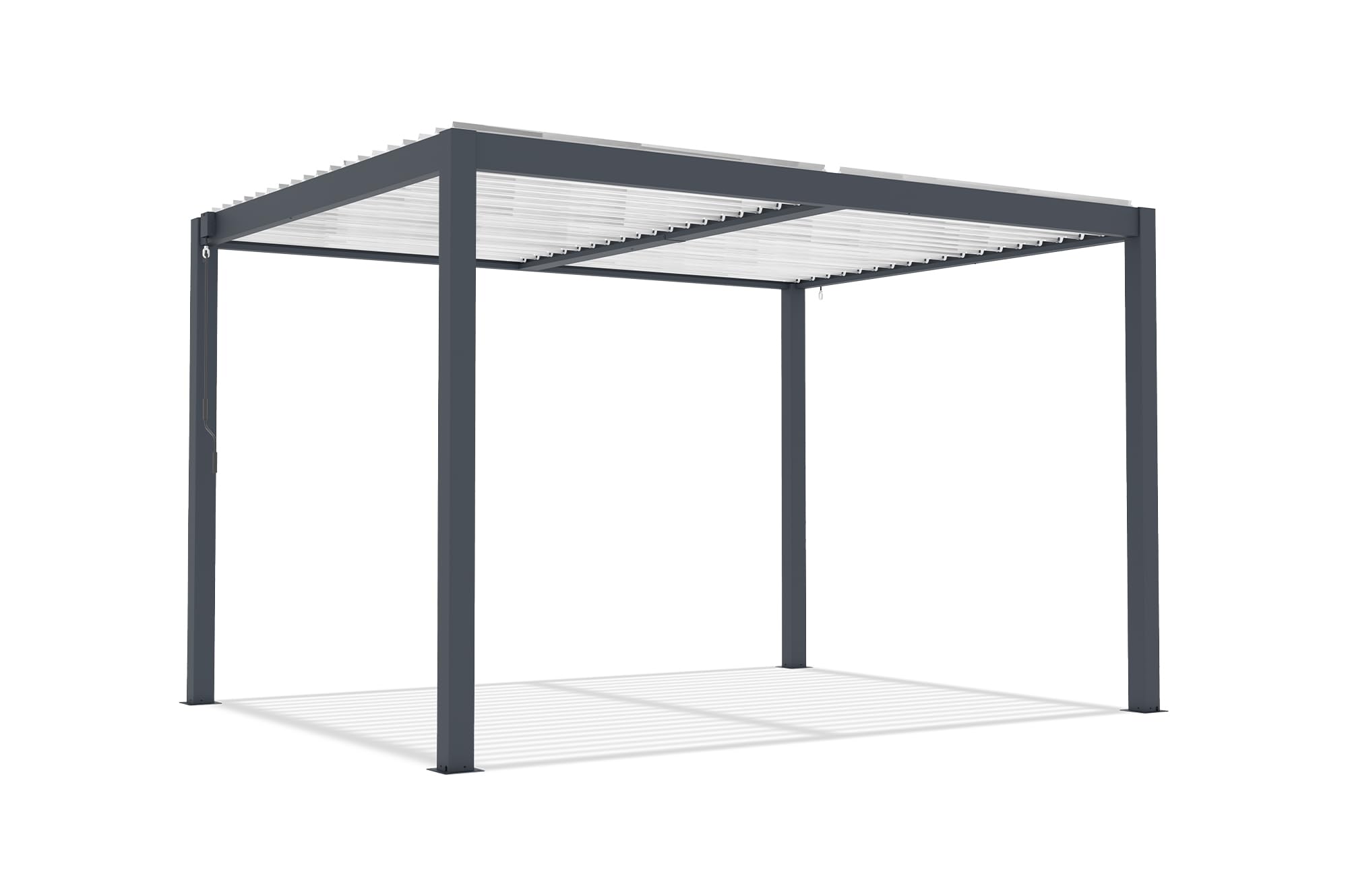 Cazeboo Pergola bioclimatica autoportante AGOSTA 4x3, altezza 250 cm - Alluminio grigio con doghe bianche