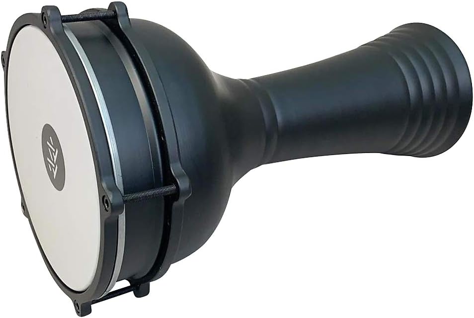 ZAZA Percussion 16'' Length Aluminum Darbuka, 8" Tunable Synthetic Head Turkish Doumbek Drum (Black)