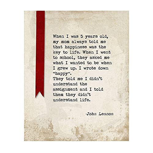 John Lennon Quotes Wall Art-"I Want To Be Happy When I Grow Up!"- 8 x 10" Silhouette Art Print-Ready to Frame. Modern Home-Office-Studio-Cave DÃ©cor. Perfect Gift For All Beatles Fans & Inspiration.
