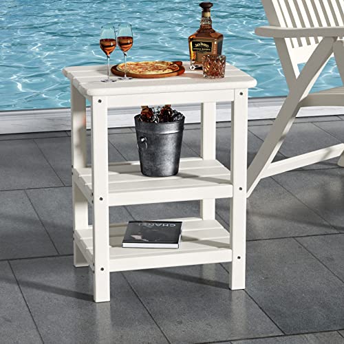 Ferfalder 3 Tier Outdoor Side Table Adirondack Side Table Hdpe End Table Patio Side Table Rectangle Tables For Outdoor Backyard Garden Balcony White #TOP18