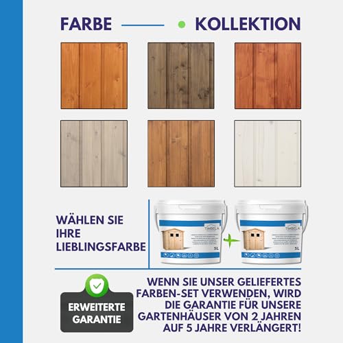 TIMBELA M150B Holz Gartenhaus, Marktbude Holz, Qualitäts Schiffslatten Kiefern Fichte Verkaufsstand Holzhaus mit Theke, FÜNF Fenster, 200x300/6 m2, große multifunktionale Garten-Bar Verkaufshütte