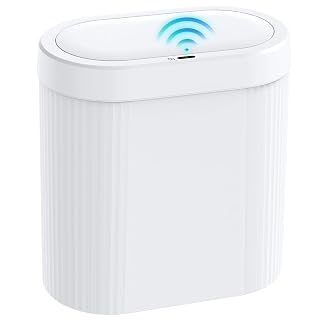 5 Gallon Bathroom Trash Can with Lid, Automatic Motion Sensor White Trash Can, Touchless Slim Waterproof Garbage Bin for Kitchen, Bedroom, Office, and Bathroom - Amazon product rated Grade A