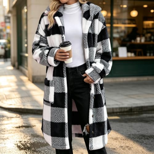 FPMLUXLL Sherpa Fleece Jacket for Women Casual Flannel Plaid Winter Jacket - image 2
