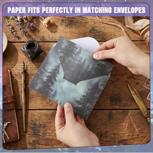 Image of TaoBary 160Pcs Whimsical Watercolor Illustration Stationery Paper and Envelopes Set 50 Double Sided Stationery Paper & 50 Matching Envelopes & 60 Round Dot Sticker 5.5 x 8.25''writing Papers, 10design