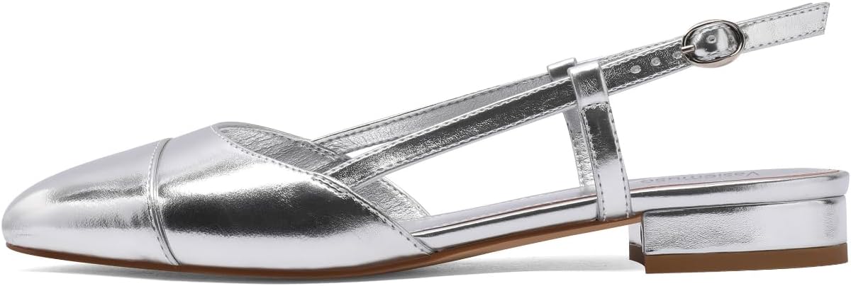 Slingback Flats for Women Two Toned Double Strap Block Low Heel Flats Classic Womens Sandals Comfortable Dressy - Image 6