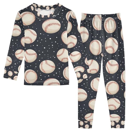 senya Small Baseball Black Space Pajamas Set Long Sleeve Soft Cotton Sleepwear 2 Piece