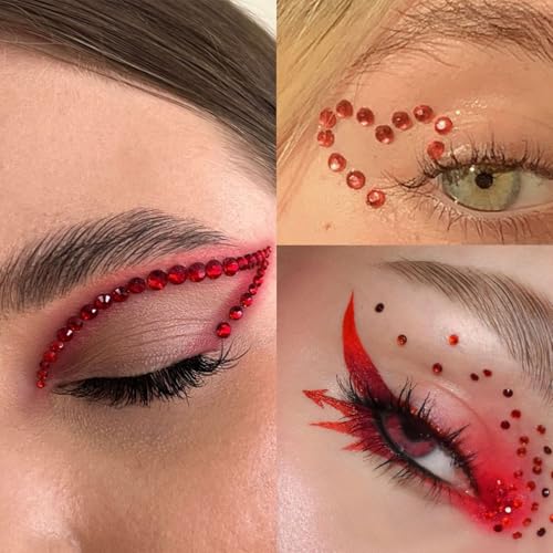 Image of NOOEPC Red Face Gems Hair Gems, Self-Adhesive Face Jewels Eye Jewels Rhinestones 3 /4 /5 /6 mm DIY Face Gems Stick on, Rhinestones Gems Rave Accessories for Face Eyes