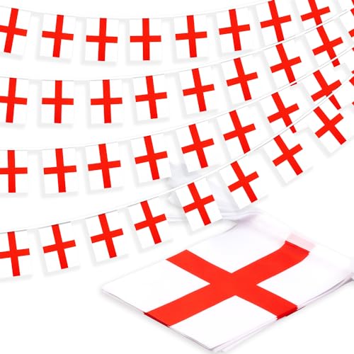 Image of England String Flag Pennant Banner, Small Mini English Flags Bunting Banner, National Country Decoration for School, Party, Sports Events, Patriotic Festival, 33 Feet 30 Flags