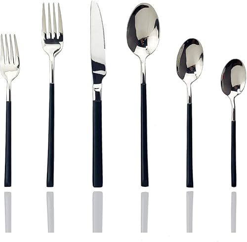 Miniatura 48 de JASHII - Juego de cubiertos de 24 piezas, cubiertos de alta resistencia hechos de acero inoxidable 18/10, utensilios de comer incluyen cuchillo