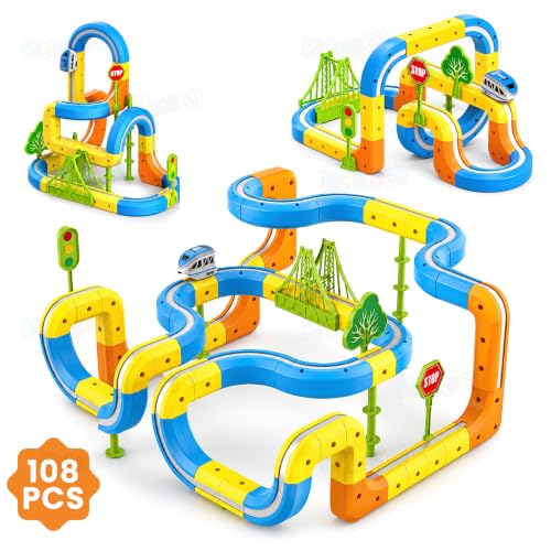 Image of Kidology 108Pcs Magnetic Train Track Set for Kids | Anti Gravity Vertical Climb Train Toy with a Rechargeable Trains | STEM Building Toy for Boys & Girls | Birthday Gift