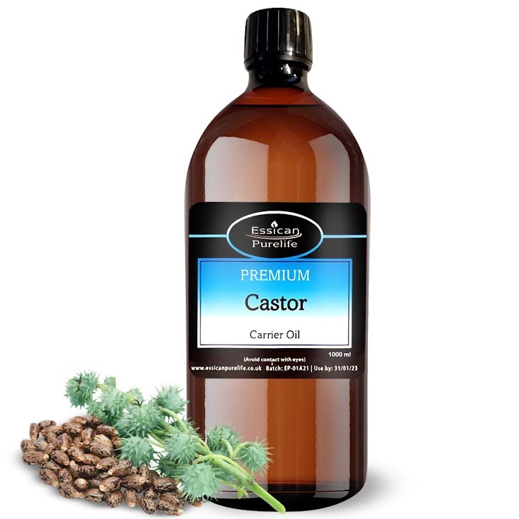 Essican Purelife Pure Castor Oil for Eyelashes 1000ml, Fresh & Cold Pressed Castor Oil for Hair Growth Skin Hydration