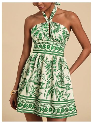 Image of Floerns Women's Floral Print Sleeveless Halter Neck Tie Back Summer A Line Dress