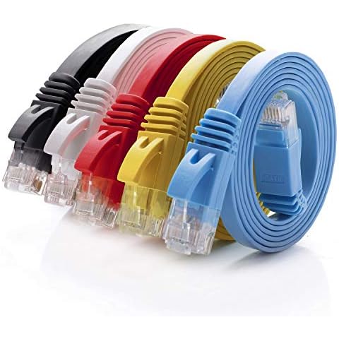 Cat 6 Ethernet Cable 5 ft (5 Pack)(at a Cat5e Price but Higher Bandwidth) Flat Internet Network Cable - Cat6 Ethernet Patch Cable Short - Cat6 Computer Cable for Cable Management Cover