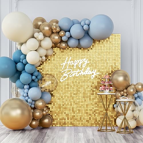 Image of Shimmer Wall Backdrop Light Gold Square Sequin Wall Panel Backdrop Decor for Wedding, Anniversary, Birthday, Party, 12 Panels