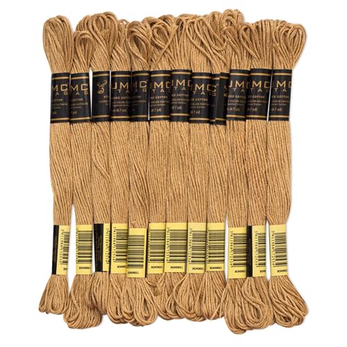 Image of Pack of 12 Premium Embroidery Thread | 100% Egyptian Cotton Premium Skeins | Cross Stitch Embroidery Floss | Oeko TEX Certified Stranded Cotton | Ideal for Arts & Crafts (Hazelnut Brown 373)