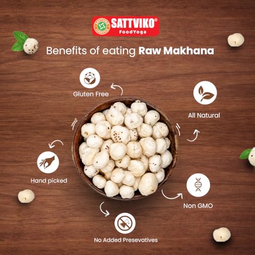 Image of Sattviko Premium Raw Plain Phool Makhana | Fox Nuts | Healthy Crunchy Snack | Gluten-Free, Protein-Rich, Low-Calorie Superfood | Ideal for Fasting & Guilt-Free Snacking (400 gm - Pack of 1)