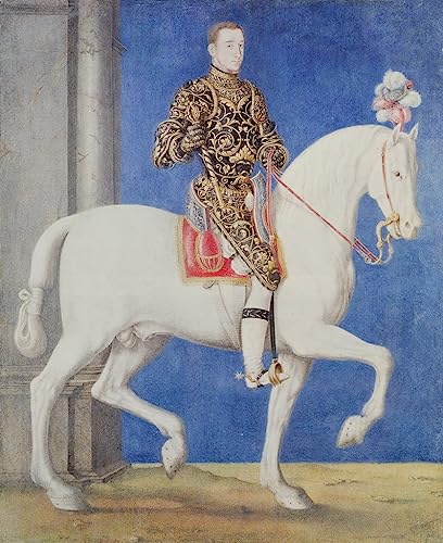 Tableau portrait équestre Henri II par François Clouet grand format vintage pour salon