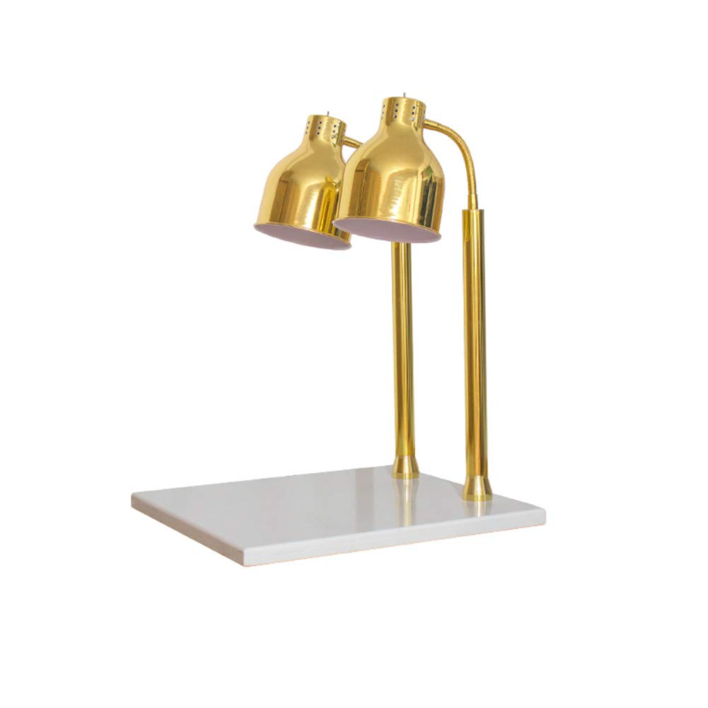 Heat Preservation lamp Double Head Straight Metal Food Heating Lamp 500W Food Display Lamp for Restaurant Kitchen Buffet Base Marble,Gold