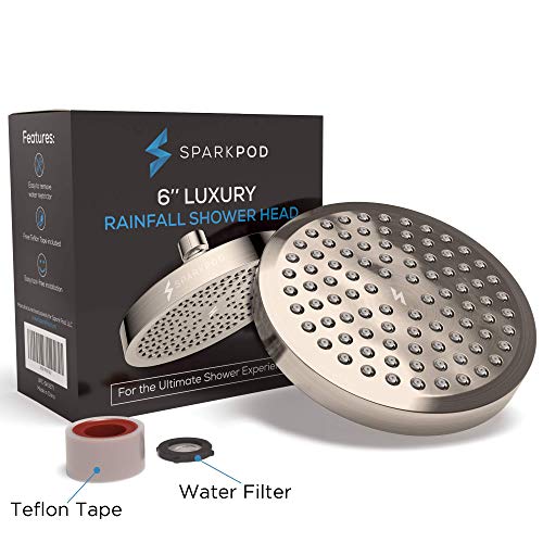SparkPod Shower Head - High Pressure Rain - Luxury Modern Look - Tool-less 1-Min Installation - Adjustable Replacement for Your Bathroom Shower Heads (Elegant Brushed Nickel, 6 Inch Round) SparkPod Shower Head - High Pressure Rain - Luxury Modern Look - Tool-less 1-Min Installation - Adjustable Replacement for Your Bathroom Shower Heads (Elegant Brushed Nickel, 6 Inch Round)