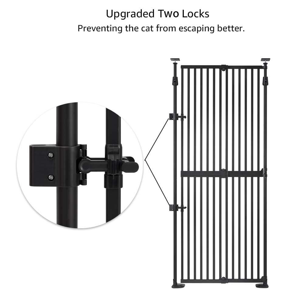 unipaws Cancello per gatti alto 188 cm, largo 86,9 - 100,3 cm, per porta, porta per scale, chiusura automatica e senza foratura, cancello a prova di gatto, nero