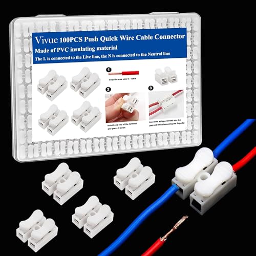Image of Bellox 100PCS Push Wire Connectors | Quick Electrical Cable Connectors | Spring Loaded Wiring Terminals for Home Lighting, Appliances, Automotive & Electrician Use