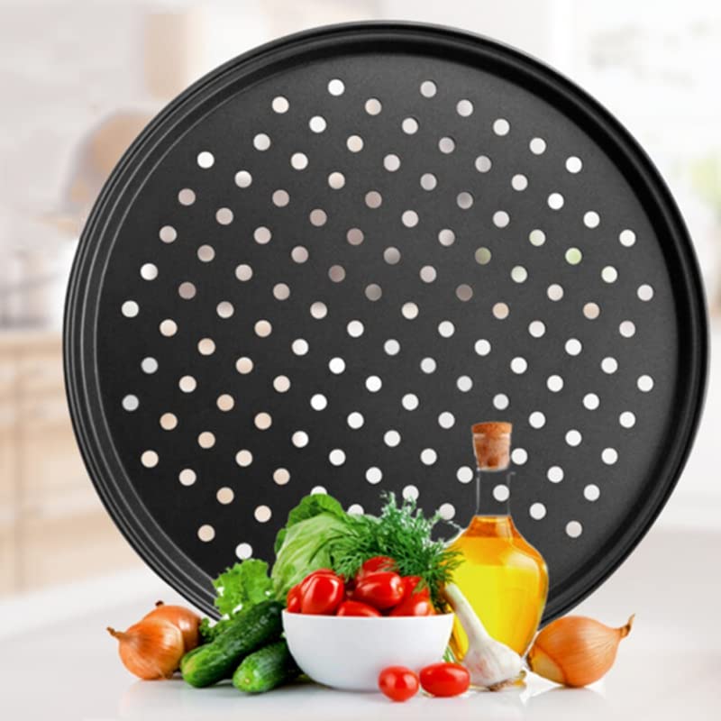 Bandeja de Acero Antiadherente para Pizza, Bandeja de Malla, Redonda, Honda, para Pizza, Molde de Acero para Hornear Pizza (32 cm) (24,5 cm)