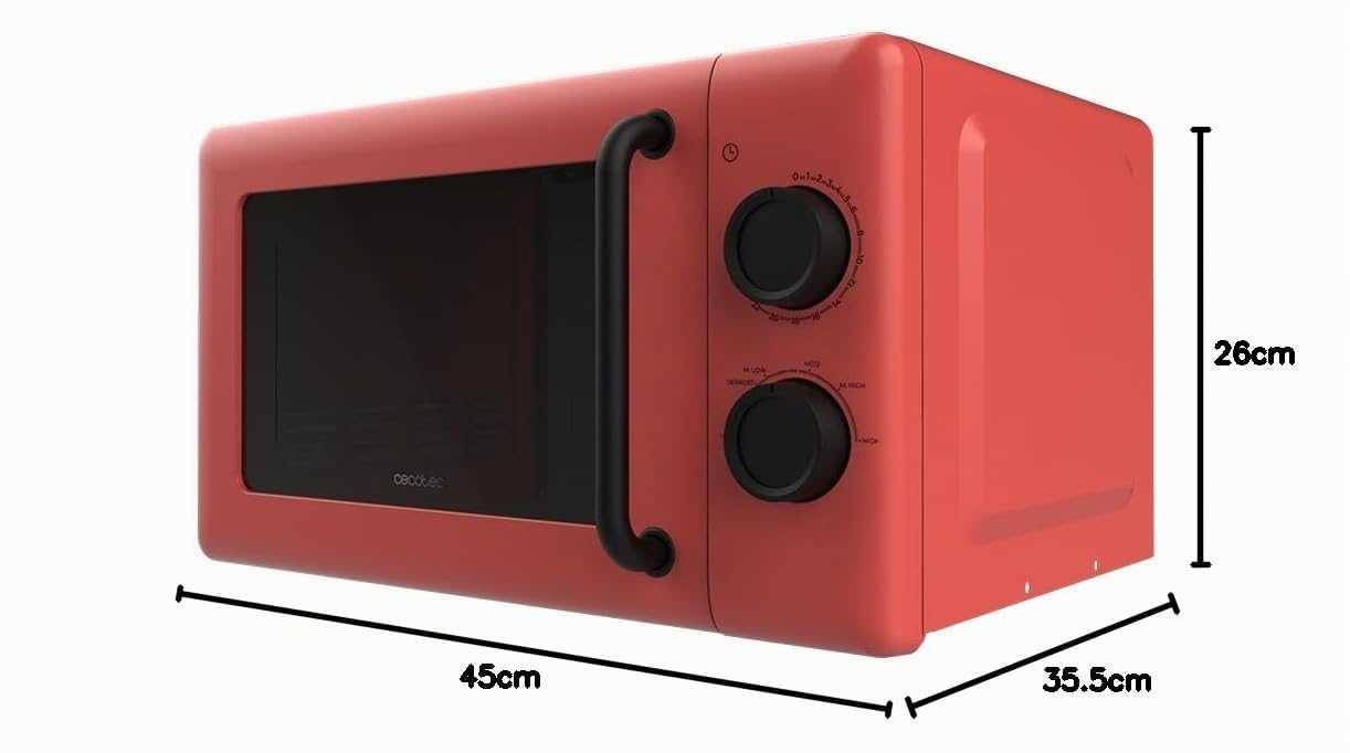Cecotec Forno a Microonde Meccanico da 20 Litri Proclean 3010 Red. 700 W, 6 Livelli Di Potenza, Modalità Sbrinamento, Segnale Di Fine Cottura, Lampada Interna, Timer Fino A 30 Minuti, Design Rosso
