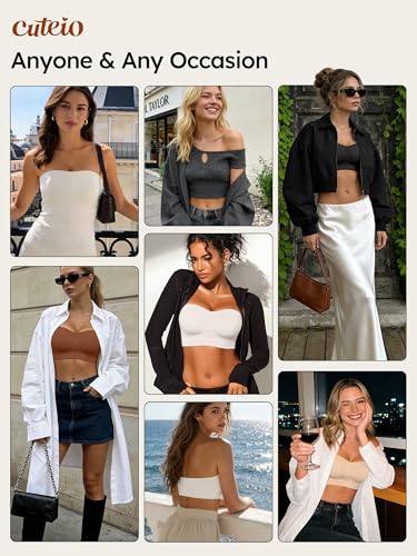 Image of Strapless Bras for Women, S-XL, Non-Slip Silicone Padded Bandeau Bra with Free Clear Strap, Wireless Tube Top Bralette