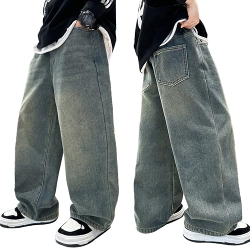 Boys Baggy Jeans - Loose Fit Denim Pants with Trendy Vintage Wash, Stylish Wide-Leg Design for Casual Outfits