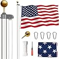 AMOSSO Extra Thick 25FT Sectional Flag Pole, Heavy Duty Aluminum Outdoor in Ground American Flagpole Kit with Golden Ball & 3x5 Polyester US Flag for Yard, Residential or Commercial, Silver