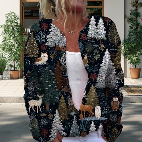 Sweaters for Women Novelty Graphic Print Long Sleeve Knit Cardigans Open Front Button Crewneck Winter Fall Coat2